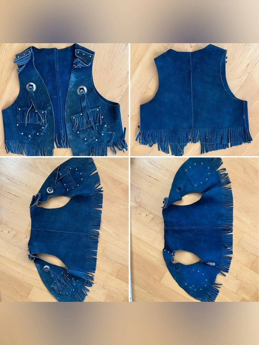 🤠2T-3T Vtg 70s Sears Blue Suede Kids Cowboy Costume Set Vest Chaps Ranchtone Hat
